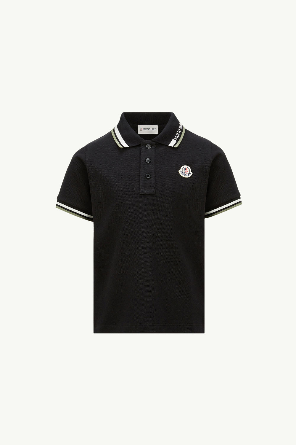Tricolour-Trimmed Cotton Piquet Polo Shirt Boy Black Moncler 0