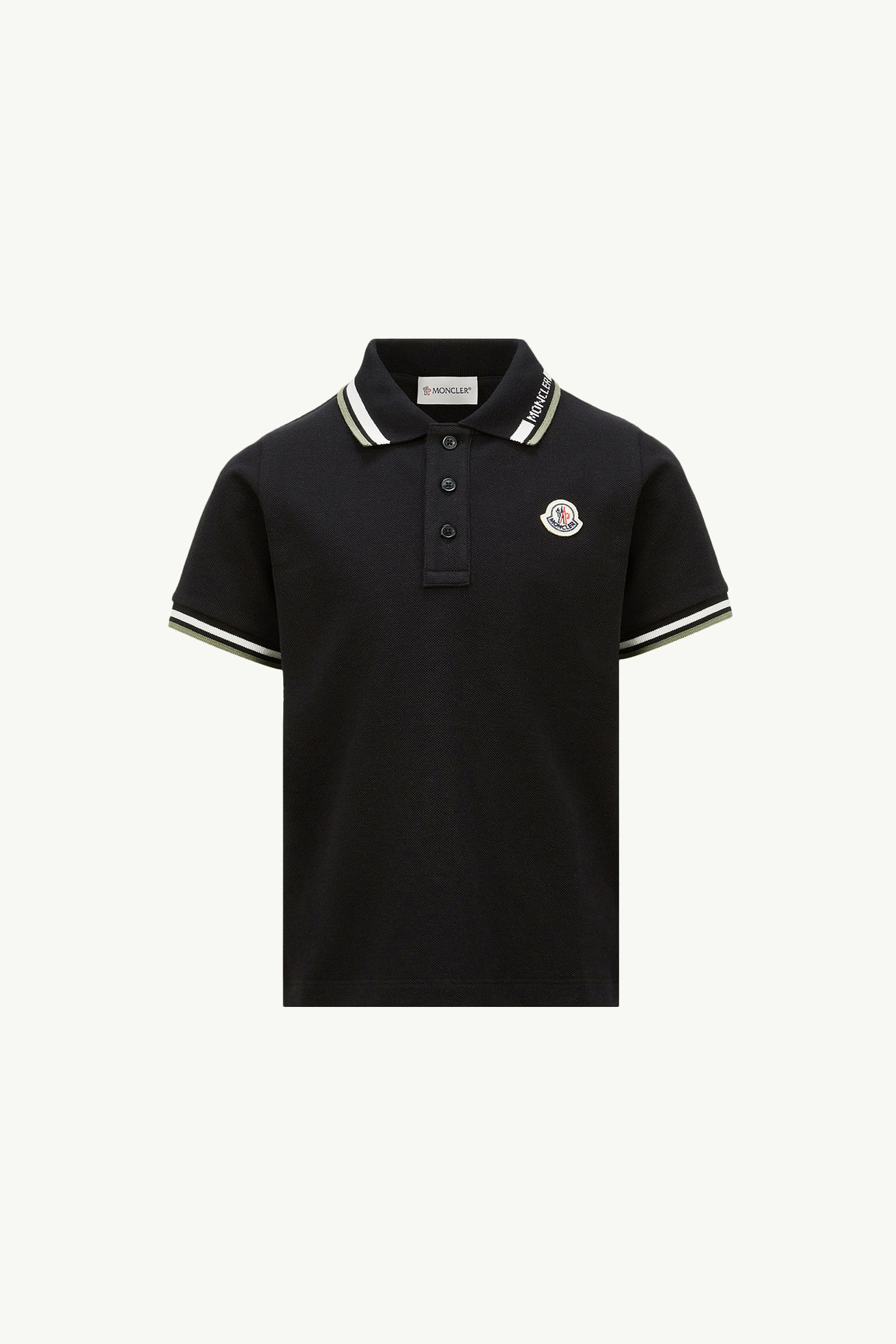 Tricolour-Trimmed Cotton Piquet Polo Shirt Boy Black Moncler 0