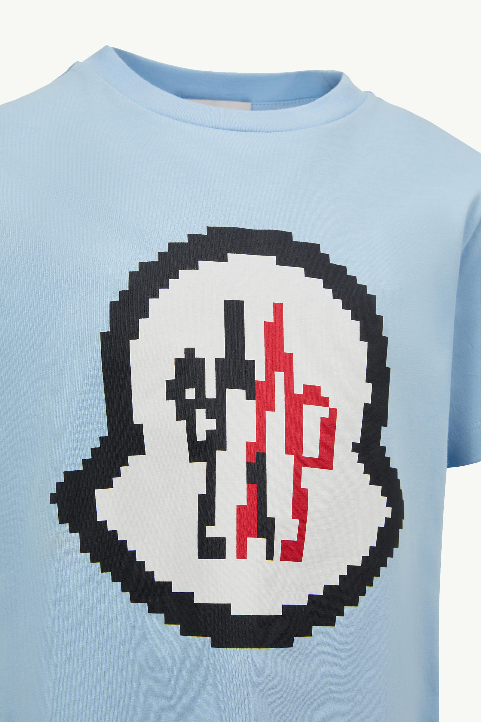Pixel Logo Cotton T-Shirt Boy Light Blue Moncler 2