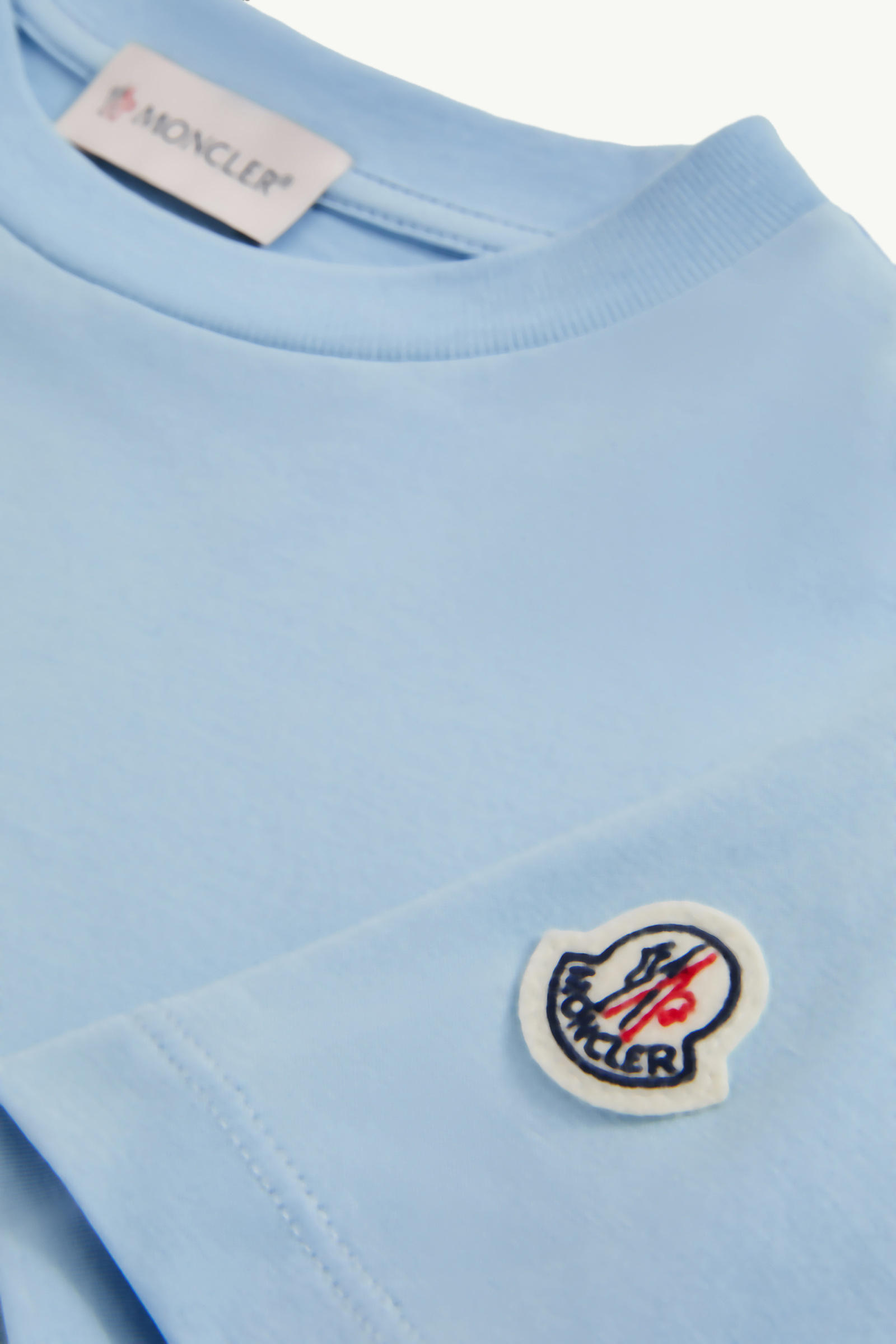 Pixel Logo Cotton T-Shirt Boy Light Blue Moncler 3