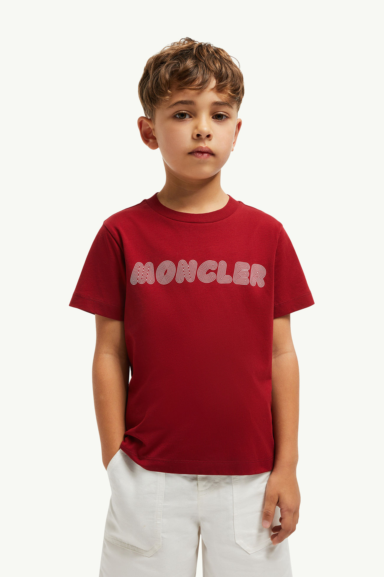 Optical Logo Cotton T-Shirt Boy Dark Red Moncler 1