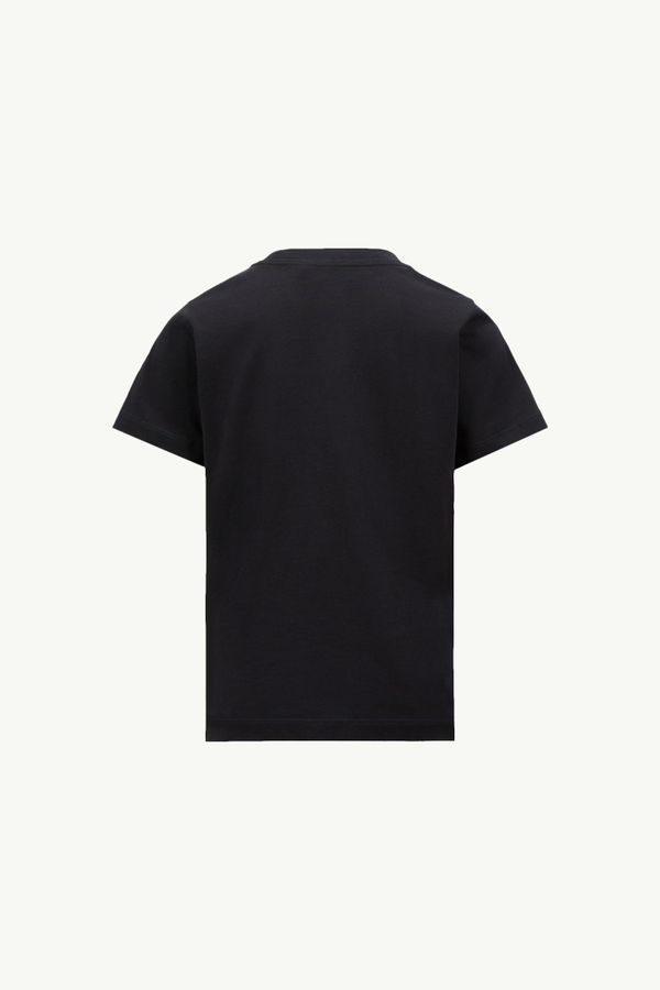 Optical Logo Cotton T-Shirt Boy Navy Blue Moncler 1