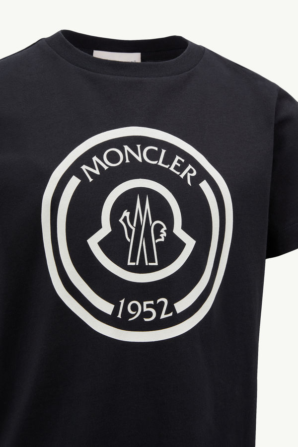 Optical Logo Cotton T-Shirt Boy Navy Blue Moncler 2