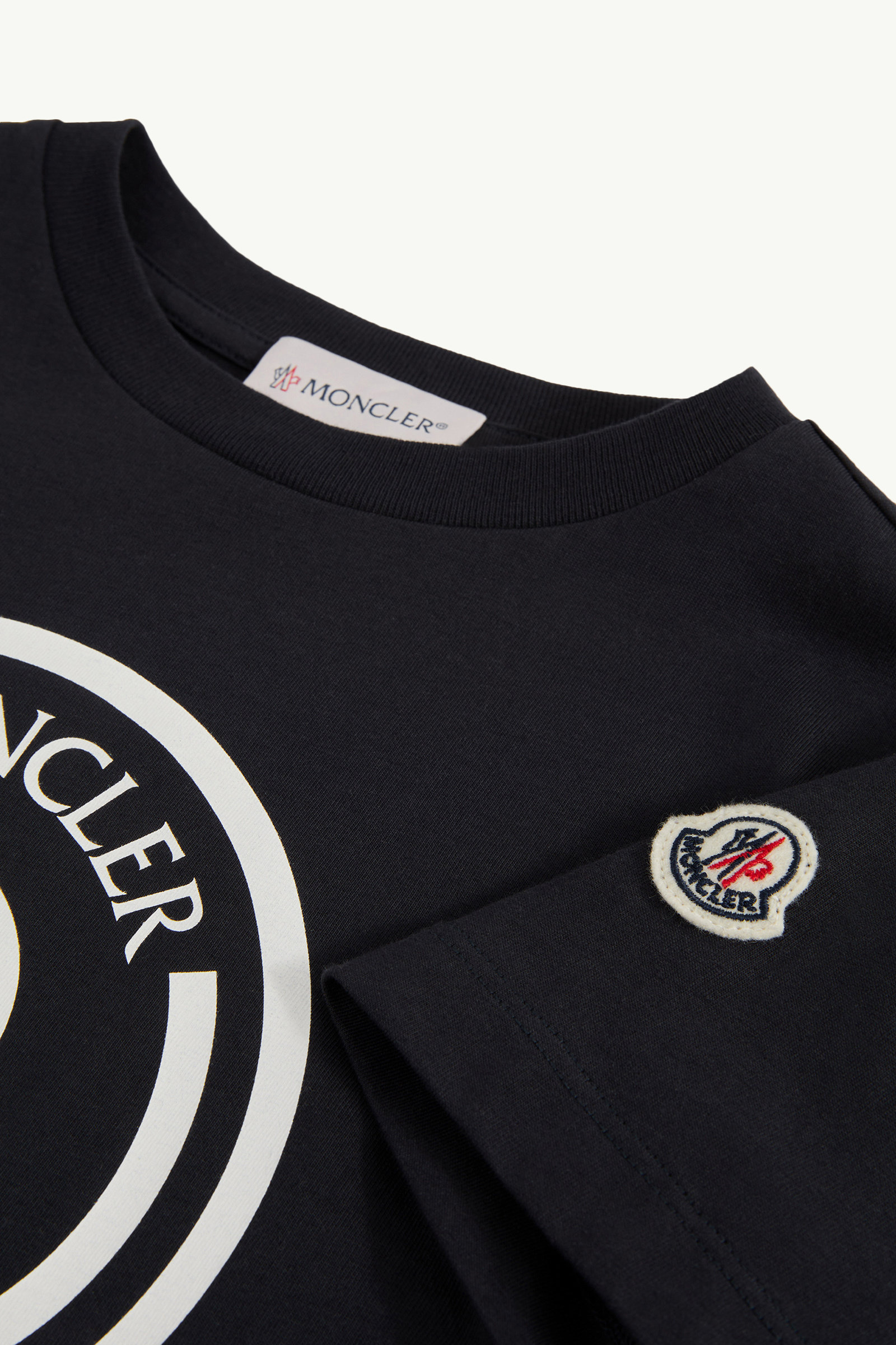 Optical Logo Cotton T-Shirt Boy Navy Blue Moncler 3