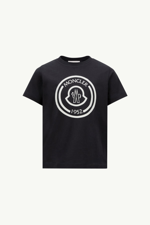 Optical Logo Cotton T-Shirt Boy Navy Blue Moncler 0