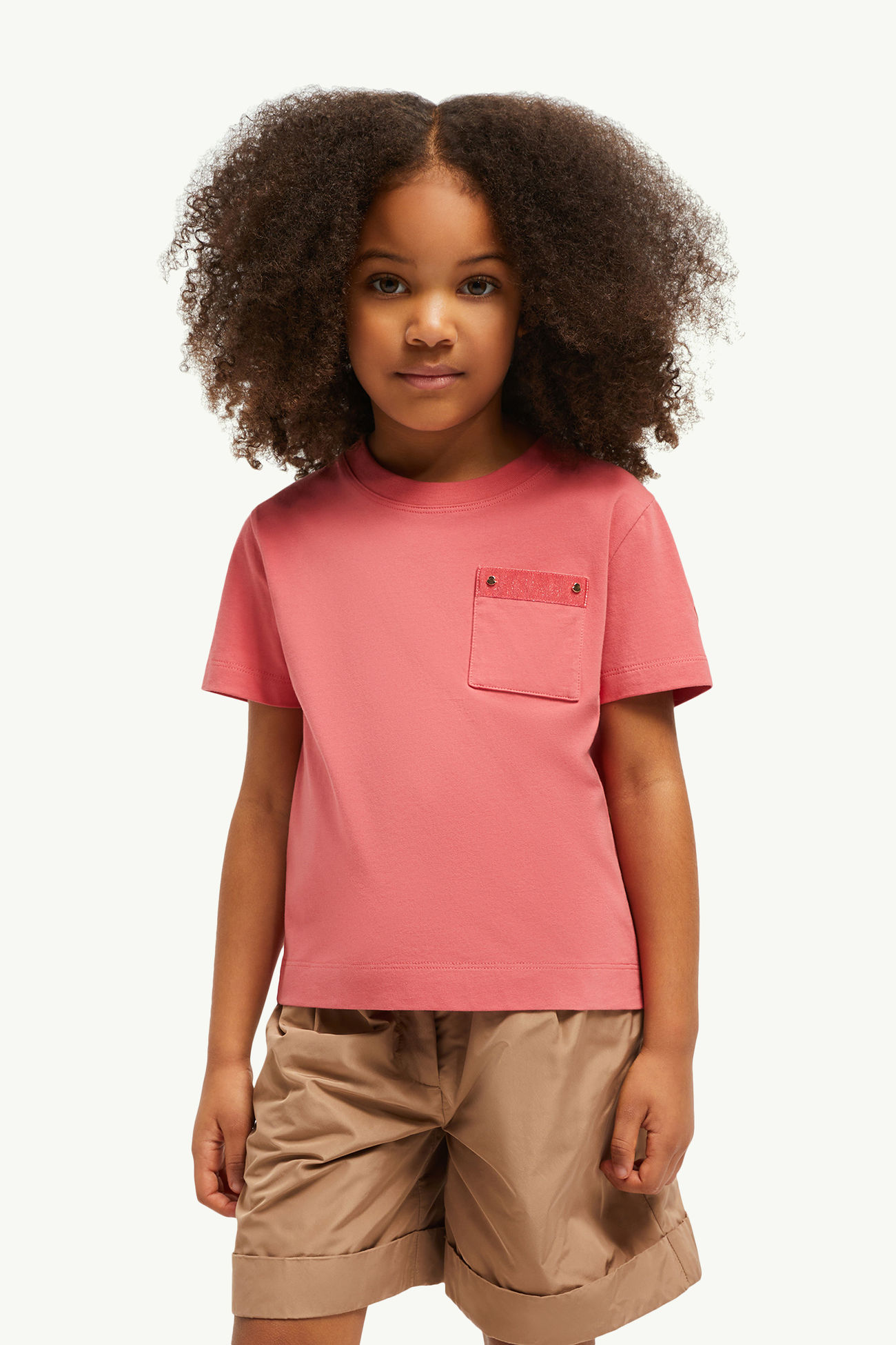 口袋裝飾棉質T恤 女童 珊瑚粉紅色 Moncler 1