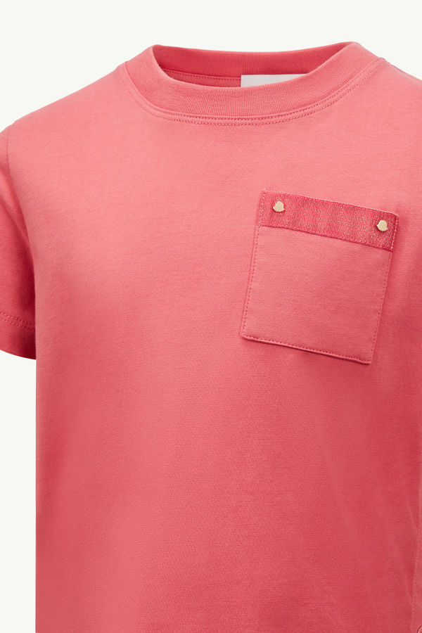 Cotton T-Shirt with Pocket Girl Coral Pink Moncler 3