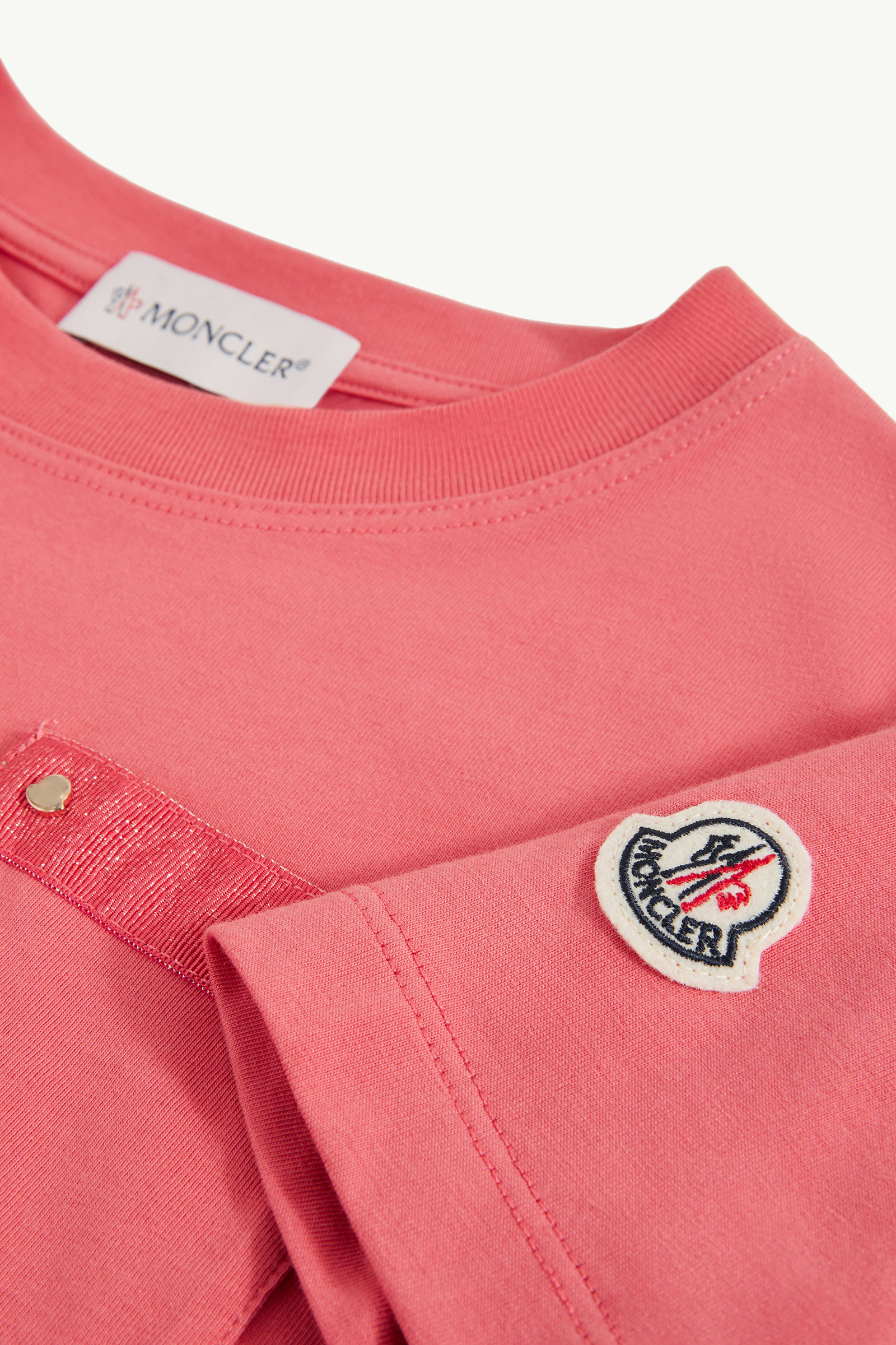Cotton T-Shirt with Pocket Girl Coral Pink Moncler 4