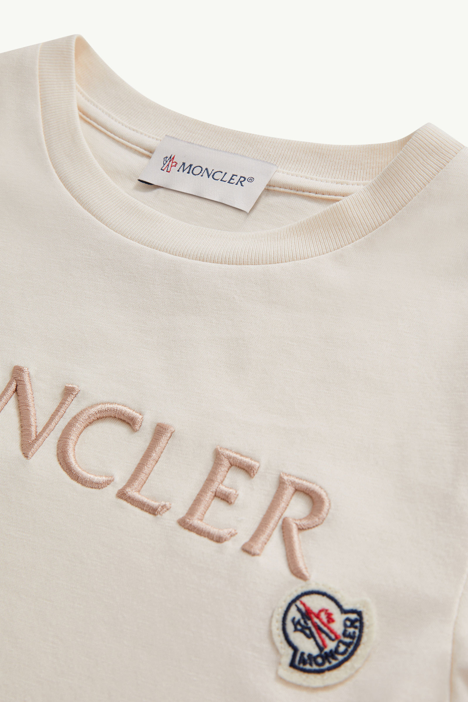 Embroidered Logo Cotton T-Shirt Girl White Moncler 3