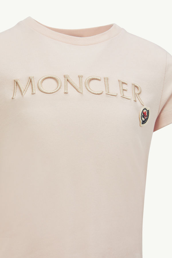 Embroidered Logo Cotton T-Shirt Girl Light Pink Moncler 2
