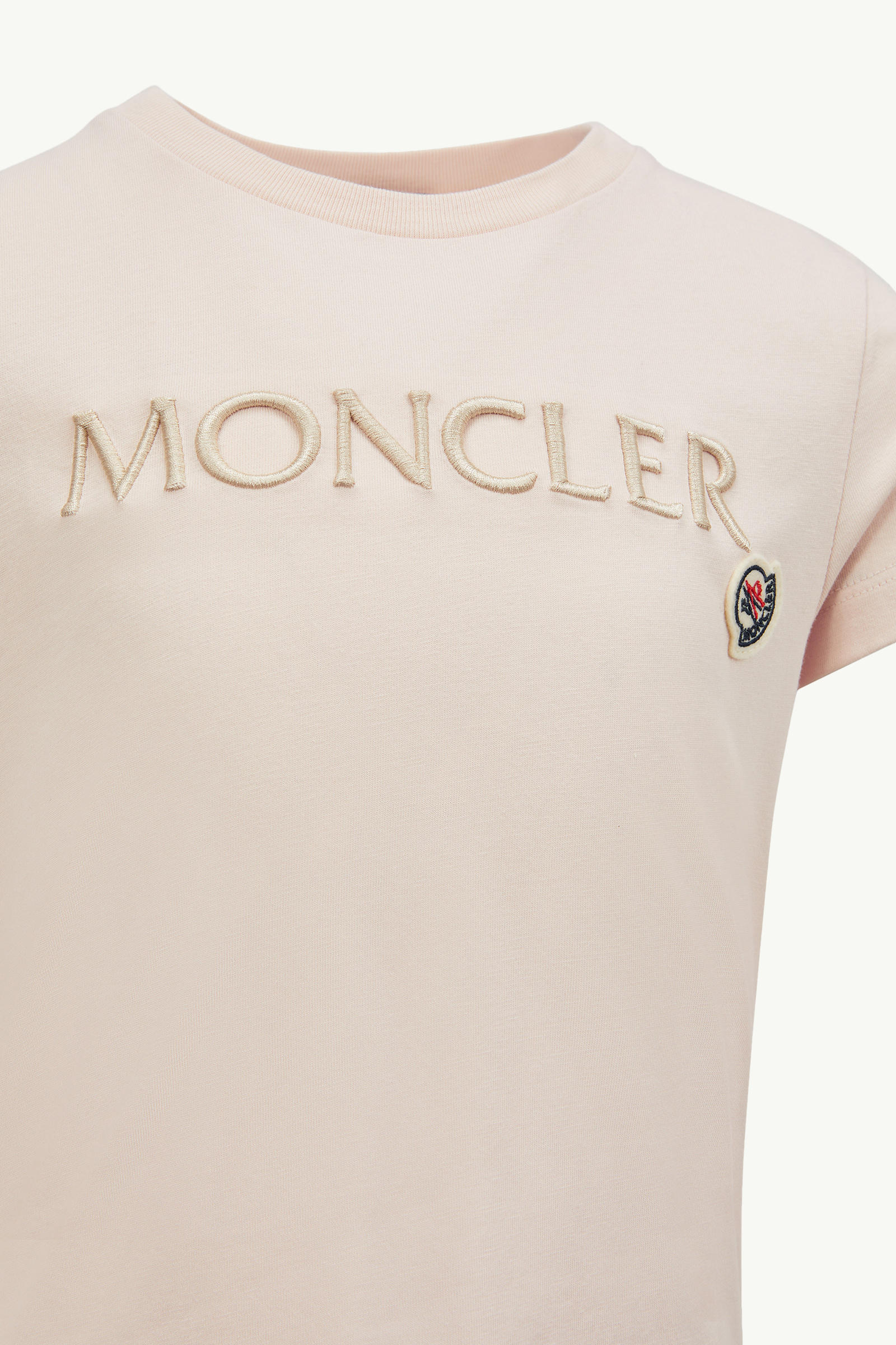 Embroidered Logo Cotton T-Shirt Girl Light Pink Moncler 2