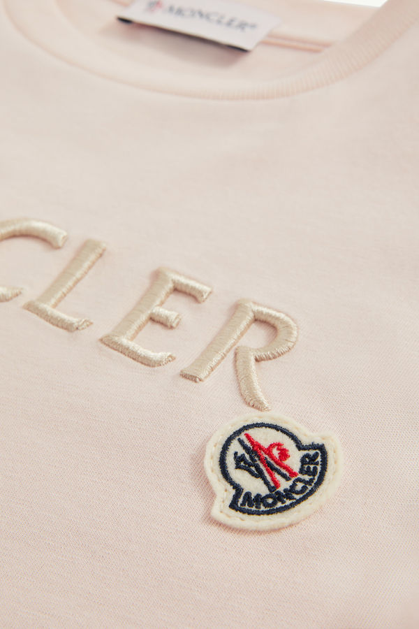 Embroidered Logo Cotton T-Shirt Girl Light Pink Moncler 3
