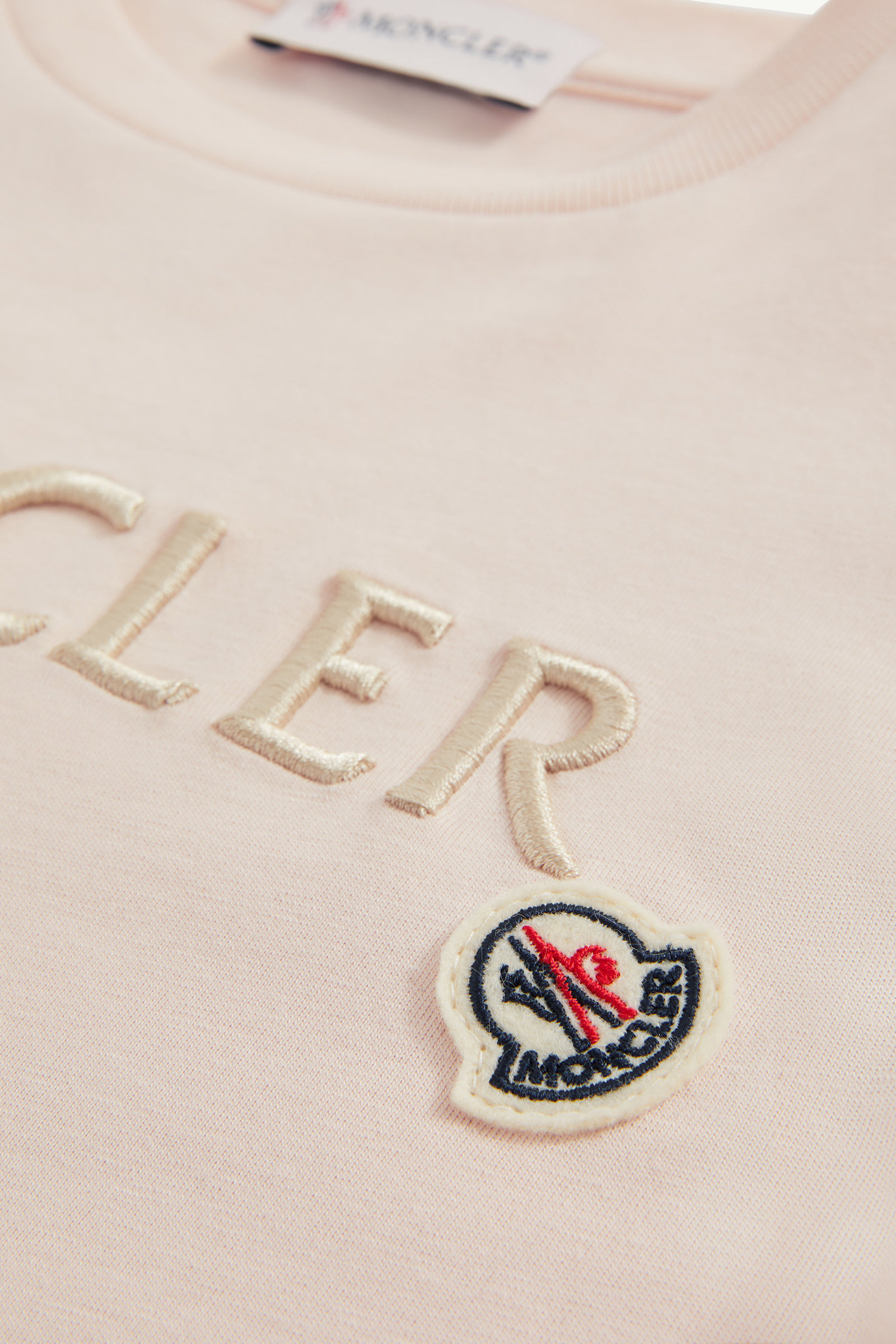Embroidered Logo Cotton T-Shirt Girl Light Pink Moncler 3