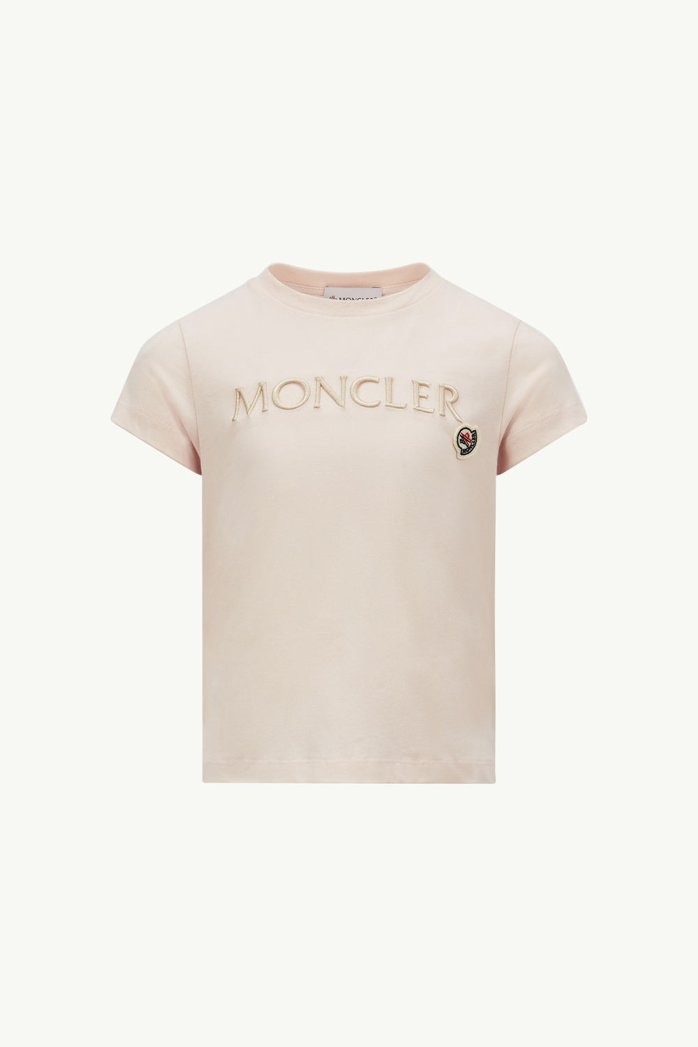 Embroidered Logo Cotton T-Shirt Girl Light Pink Moncler 0
