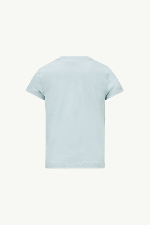 Embroidered Logo Cotton T-Shirt Girl Light Blue Moncler 2