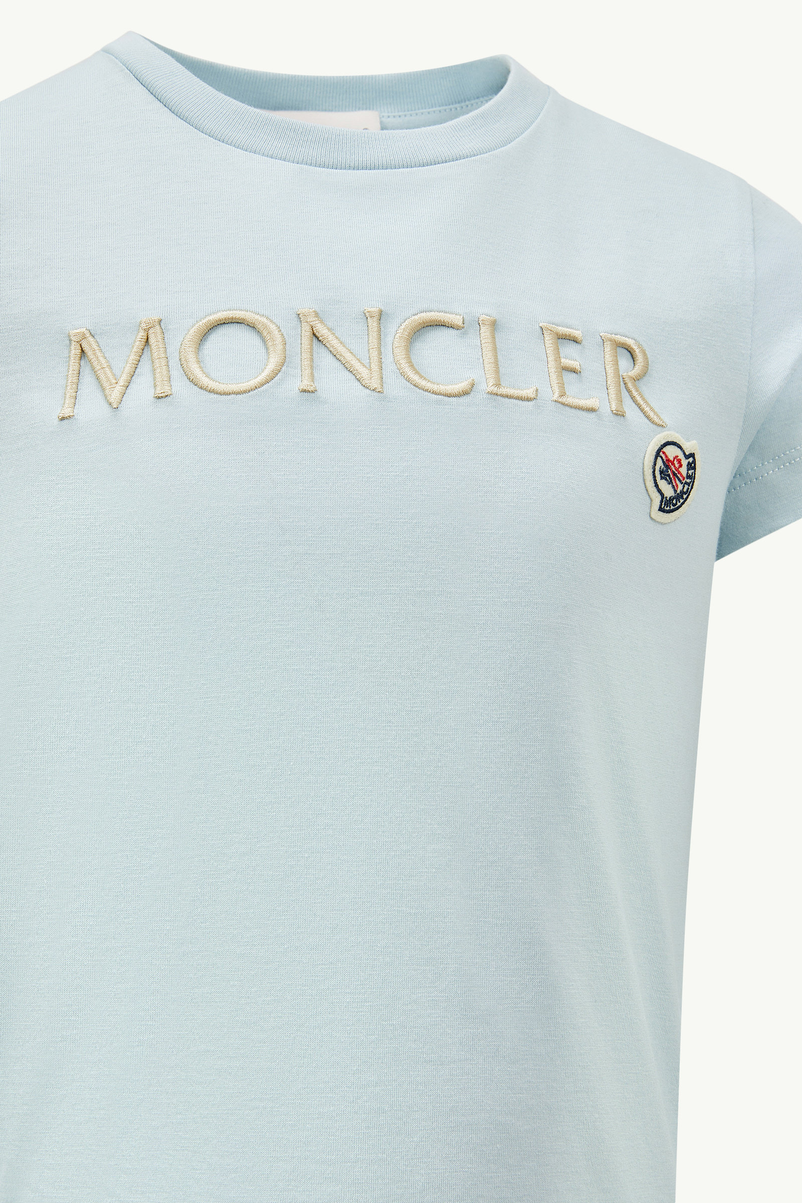 Embroidered Logo Cotton T-Shirt Girl Light Blue Moncler 3