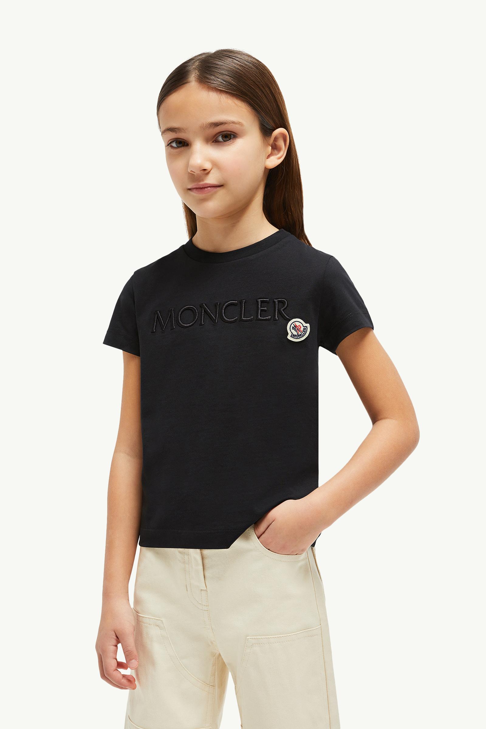 Embroidered Logo Cotton T-Shirt Girl Black Moncler 1