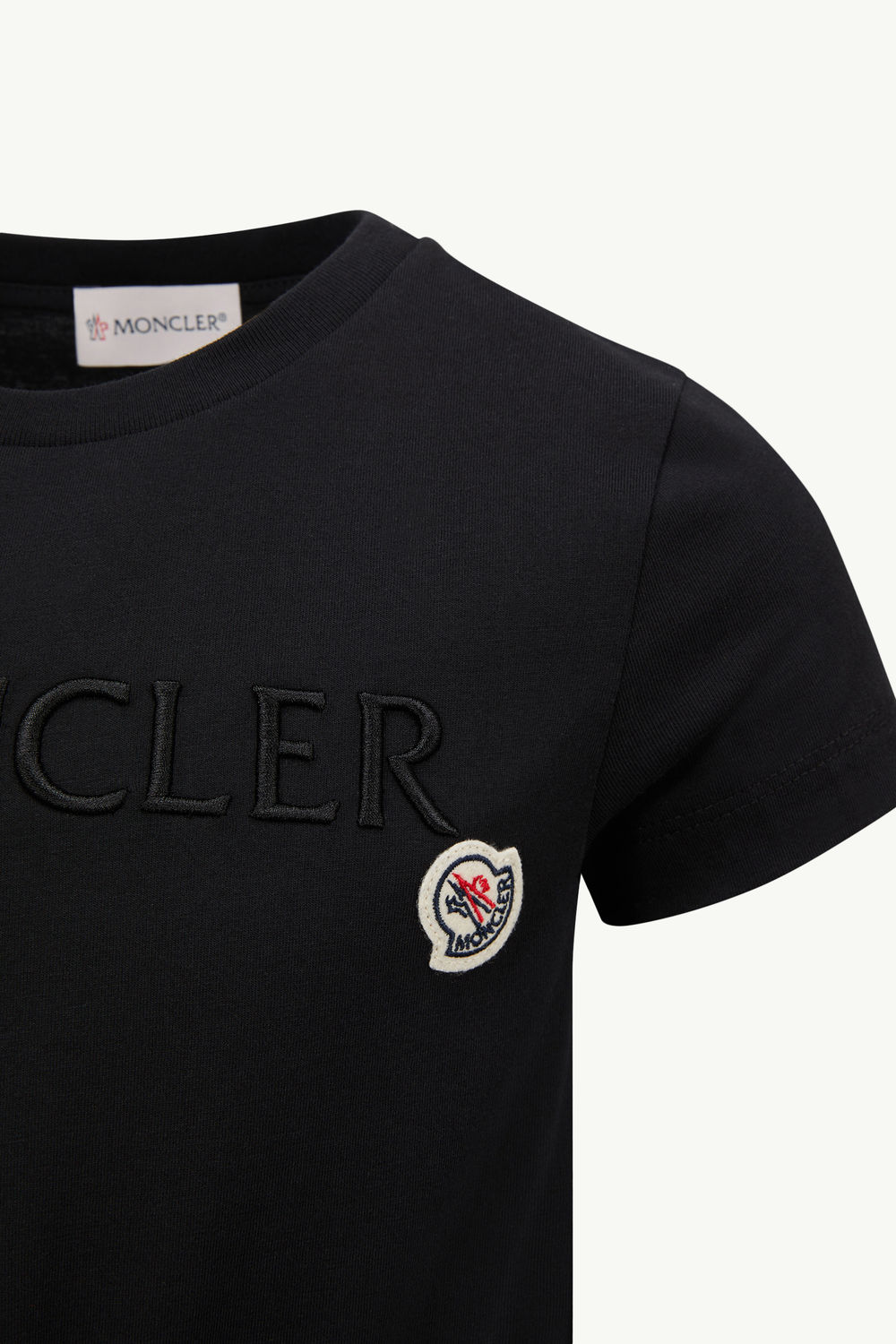 Embroidered Logo Cotton T-Shirt Girl Black Moncler 3