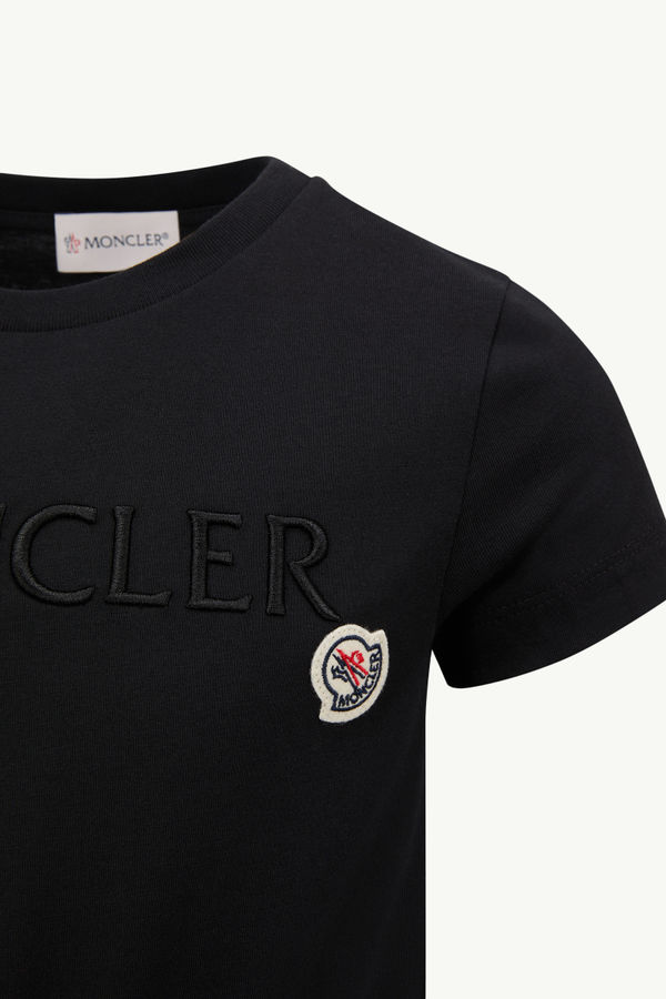 Embroidered Logo Cotton T-Shirt Girl Black Moncler 3