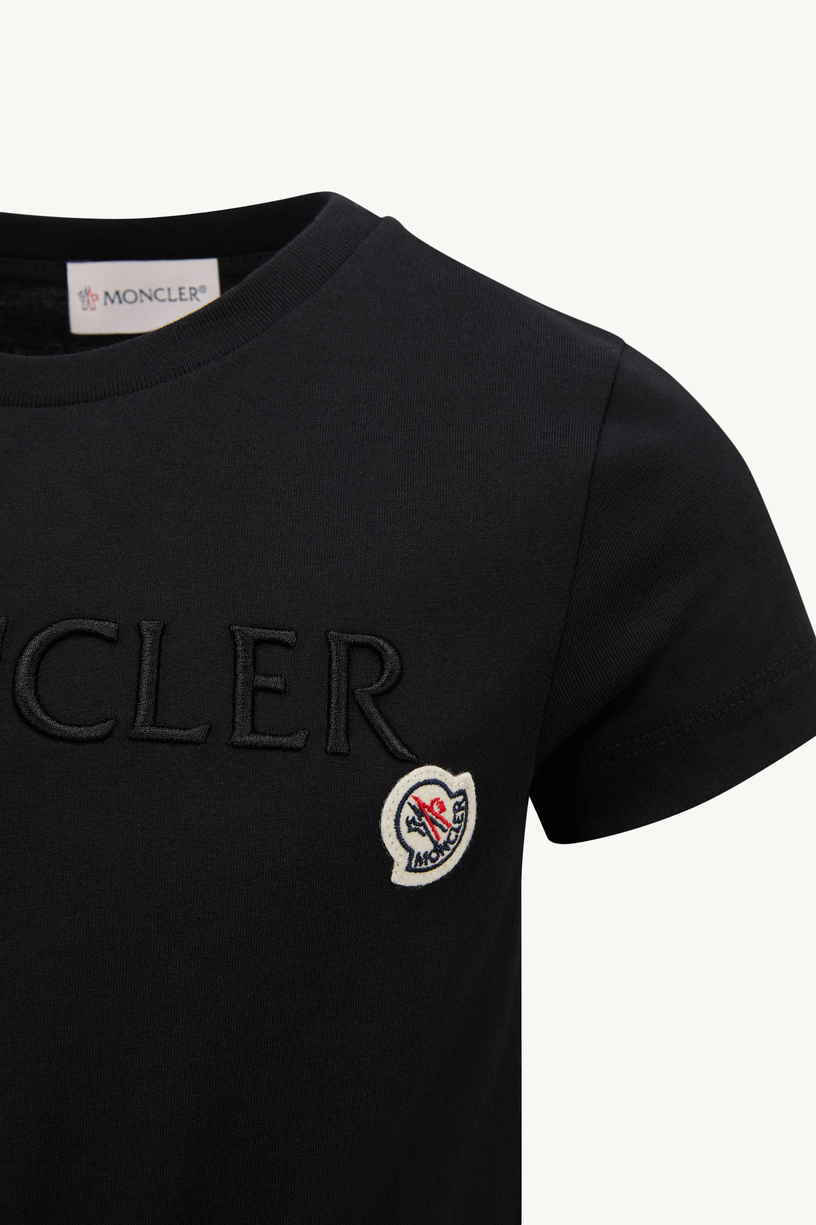 Embroidered Logo Cotton T-Shirt Girl Black Moncler 3