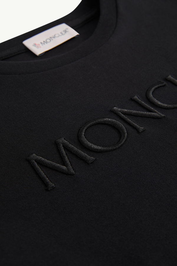 Embroidered Logo Cotton T-Shirt Girl Black Moncler 4