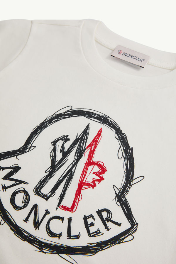 Scribble Logo Cotton T-Shirt Boy White Moncler 3