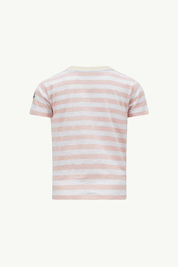 Logo Striped Cotton Jersey T-Shirt Girl White & Pink Moncler 2
