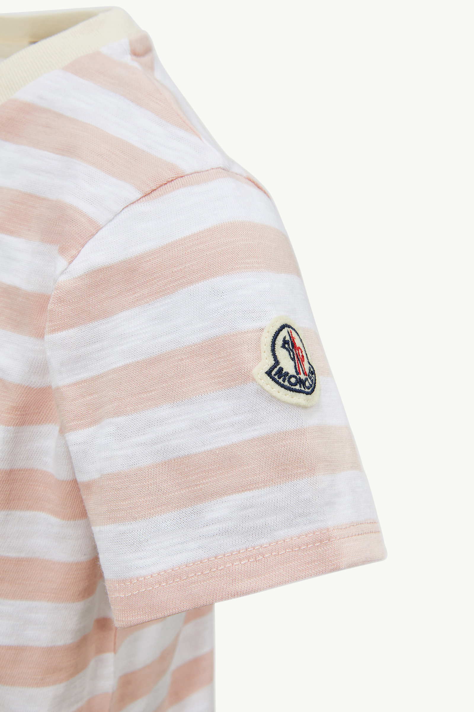 Logo Striped Cotton Jersey T-Shirt Girl White & Pink Moncler 3