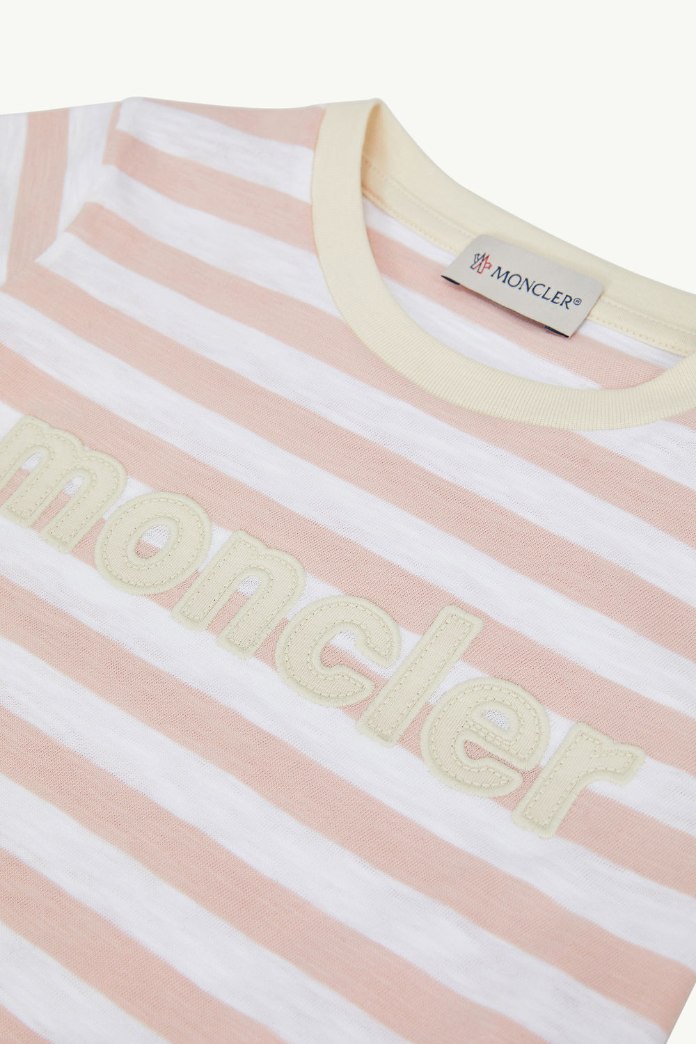 Logo Striped Cotton Jersey T-Shirt Girl White & Pink Moncler 4