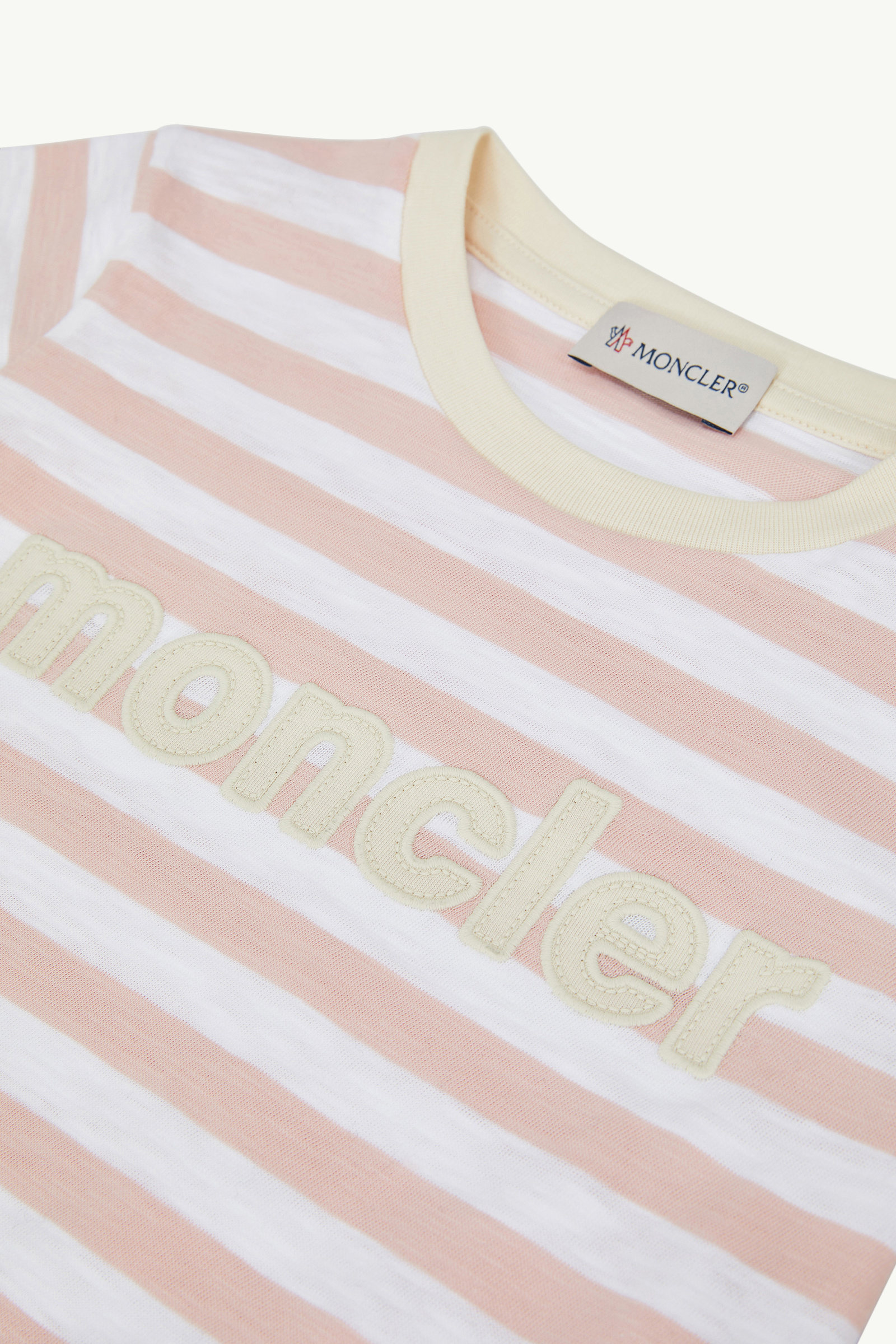 Logo Striped Cotton Jersey T-Shirt Girl White & Pink Moncler 4