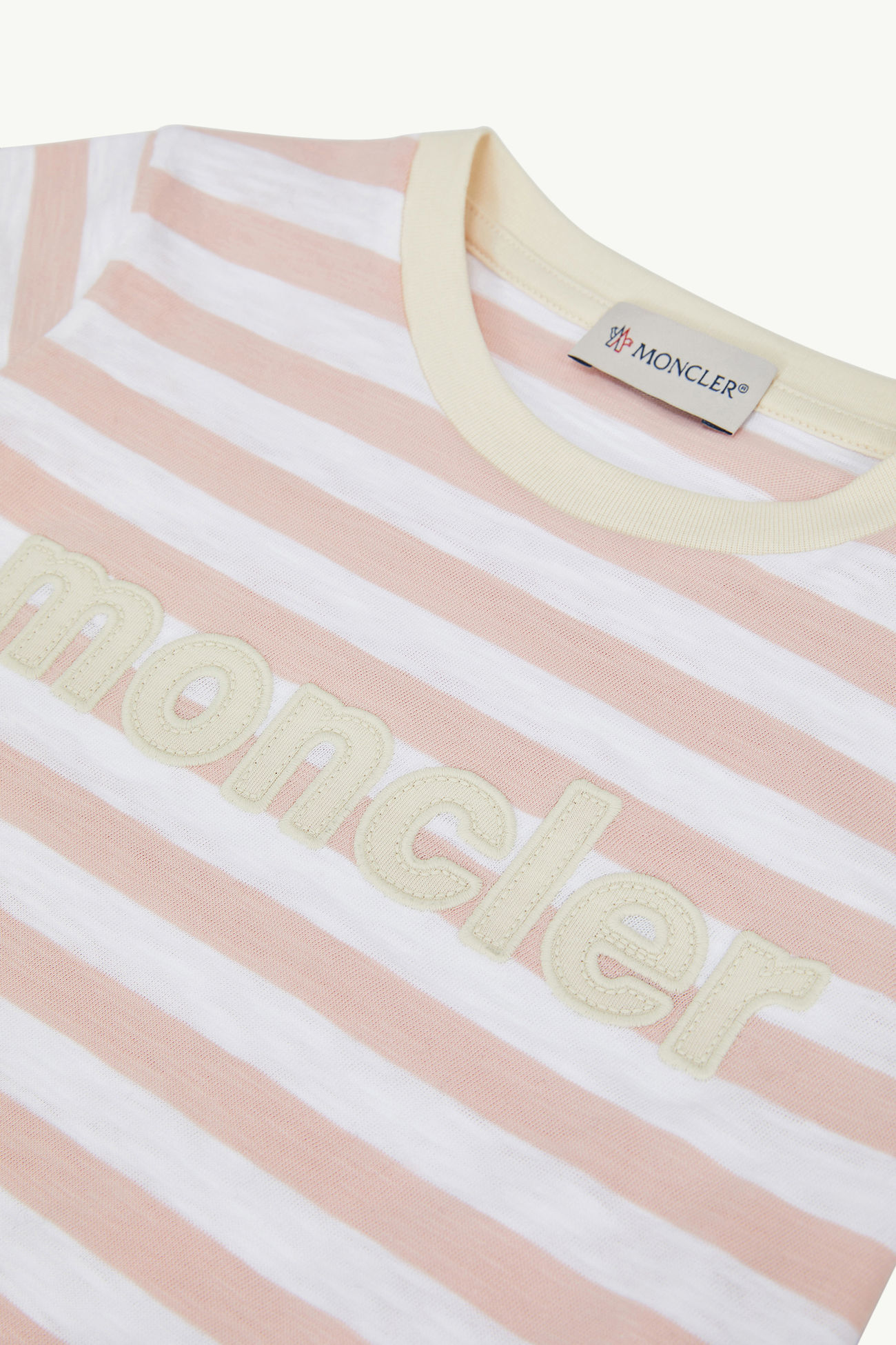 T-shirt in jersey di cotone a righe con logo Bambina Bianco & Rosa Moncler 4
