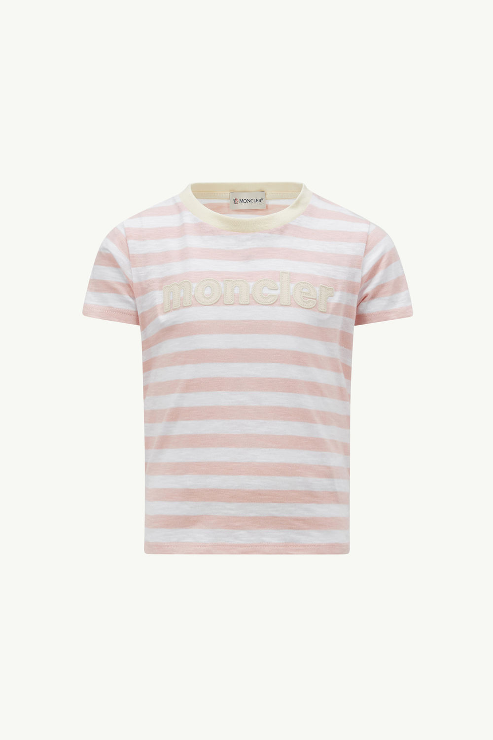 Logo Striped Cotton Jersey T-Shirt Girl White & Pink Moncler 0