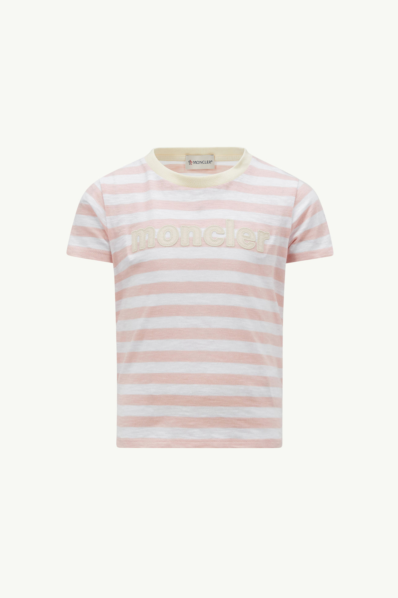 女童标识条纹棉质平纹针织T恤 女童 白色 & 粉色 Moncler 0