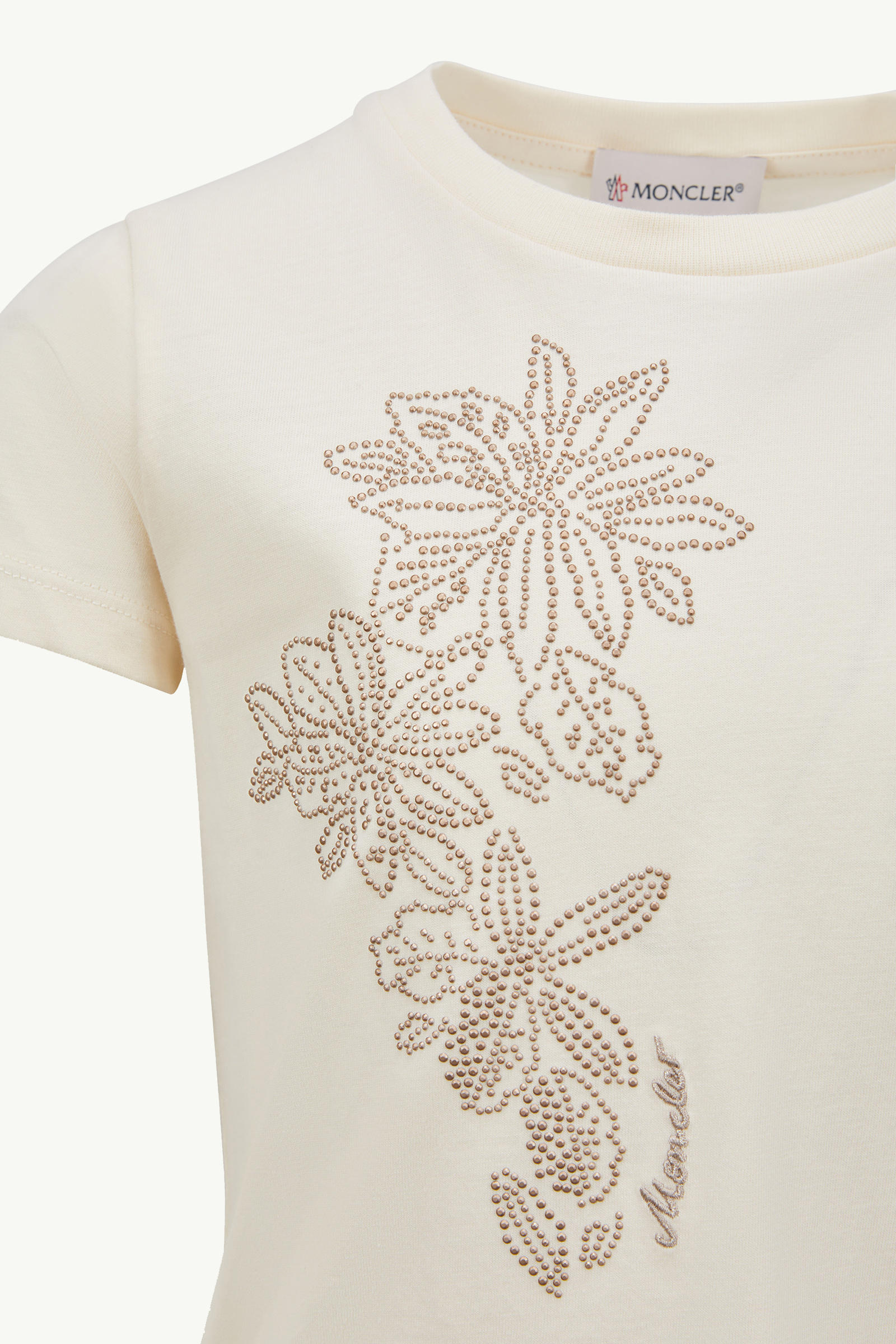 Studded Flower Motif Cotton T-Shirt Girl White Moncler 3