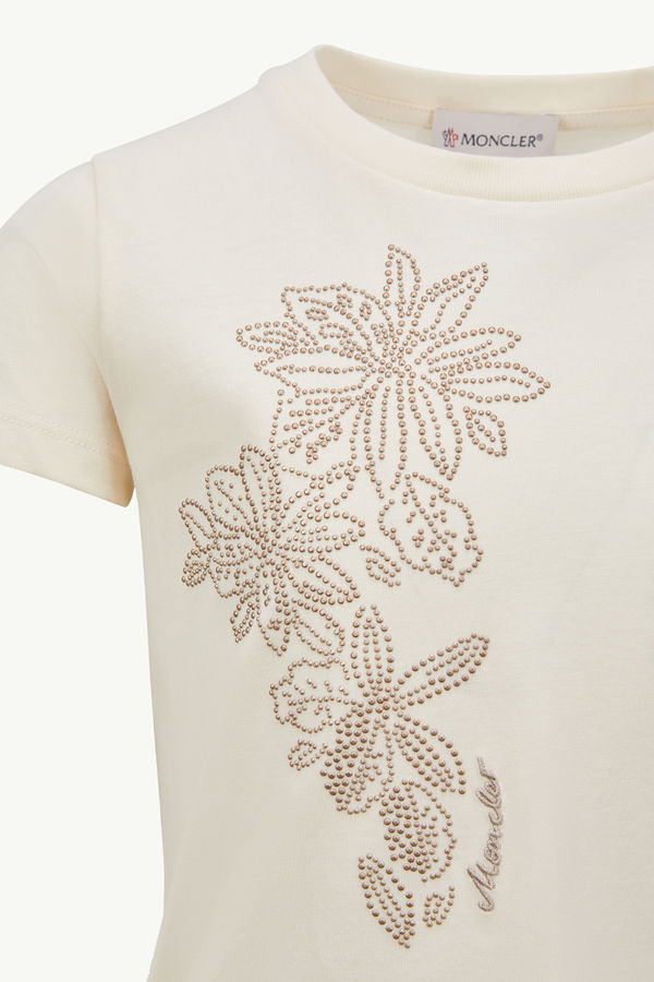 T-Shirt aus Baumwolle mit Nieten und Blumenmotiv Mädchen Weiß Moncler 3