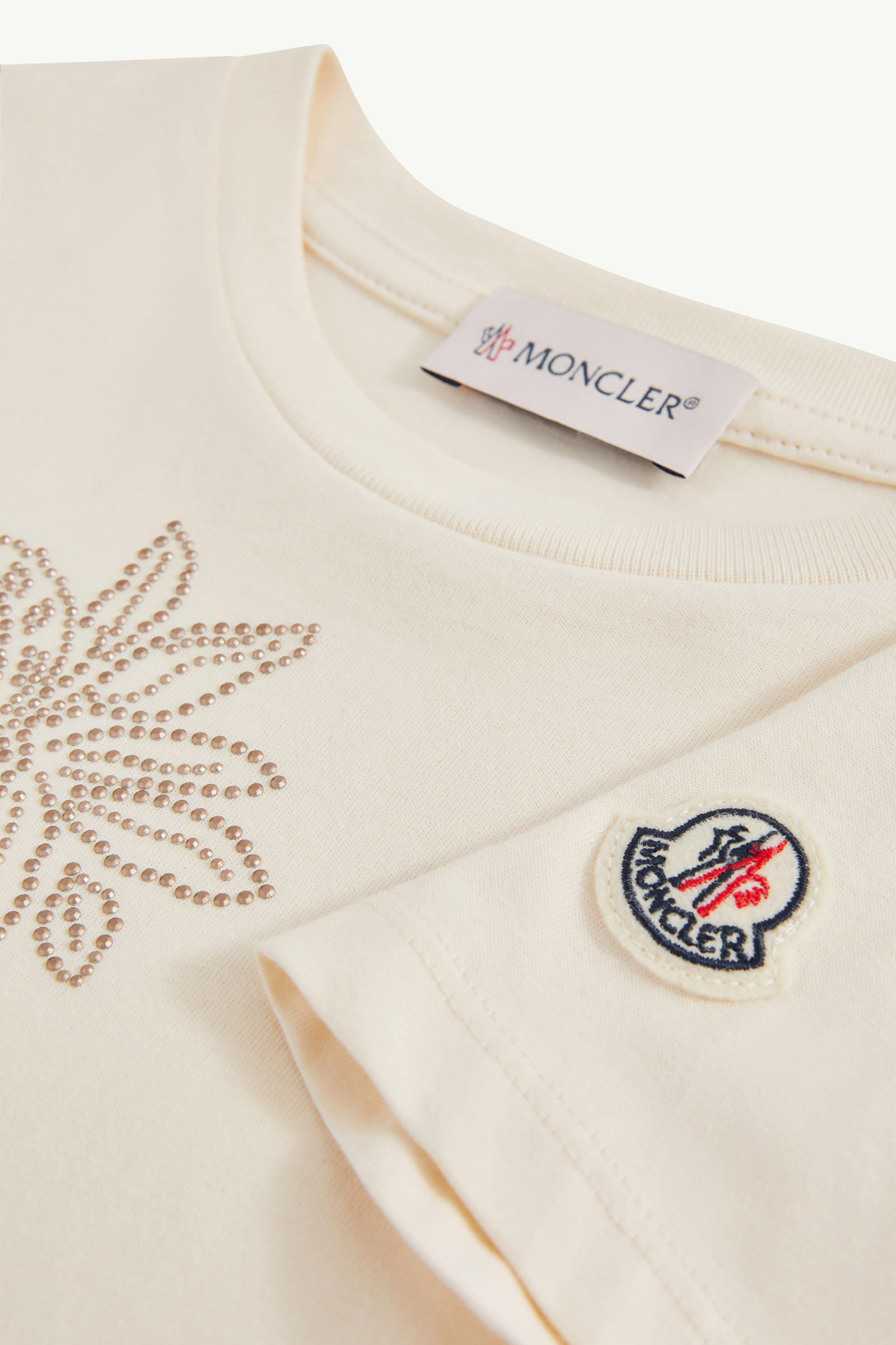 Studded Flower Motif Cotton T-Shirt Girl White Moncler 4