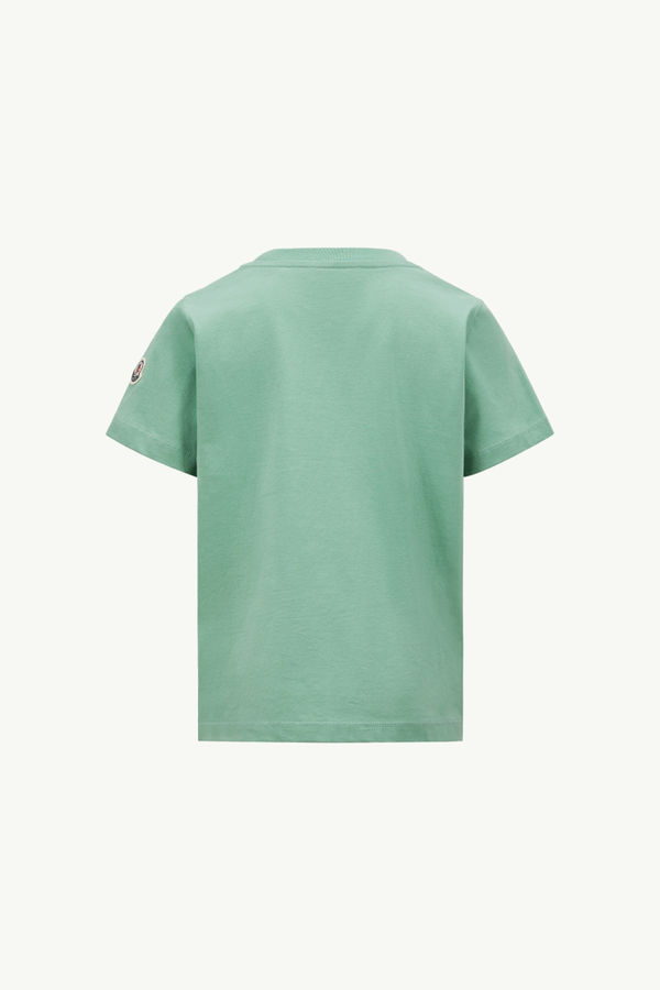 Logo Motif Cotton T-Shirt Boy Turquoise Moncler 1