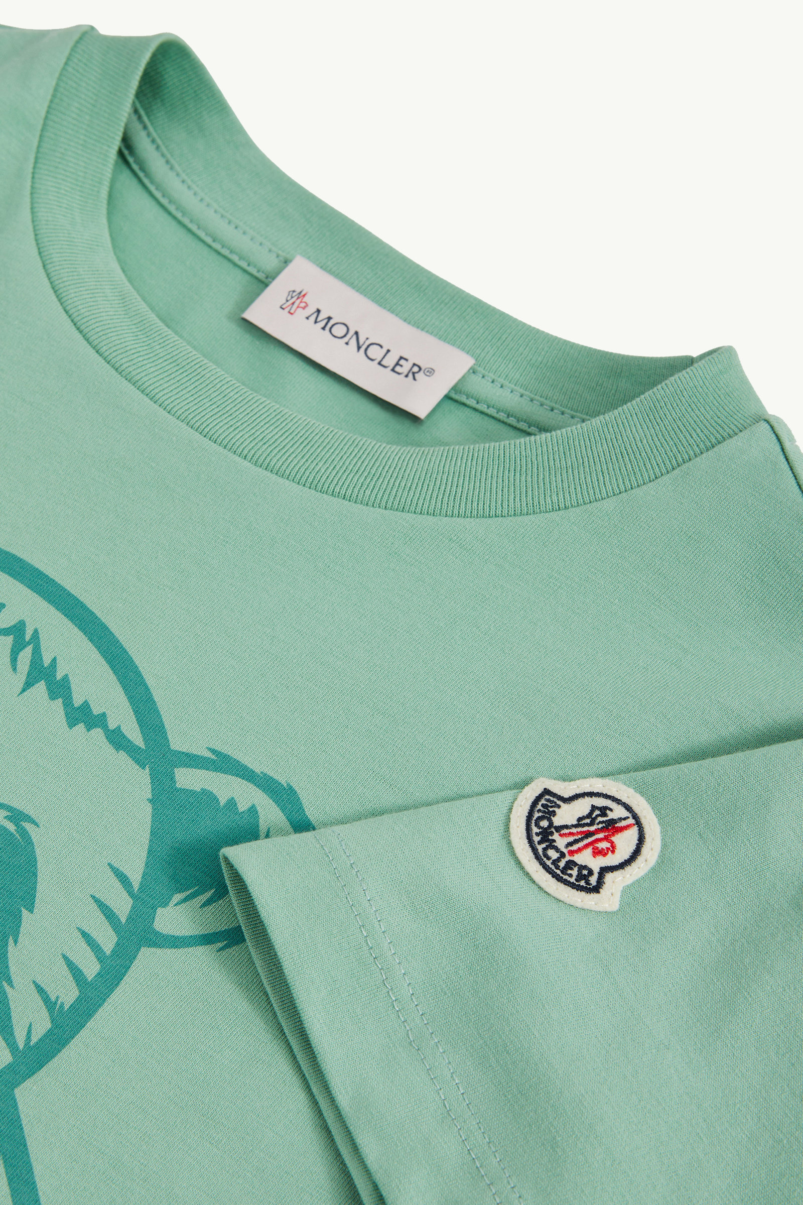 Logo Motif Cotton T-Shirt Boy Turquoise Moncler 3