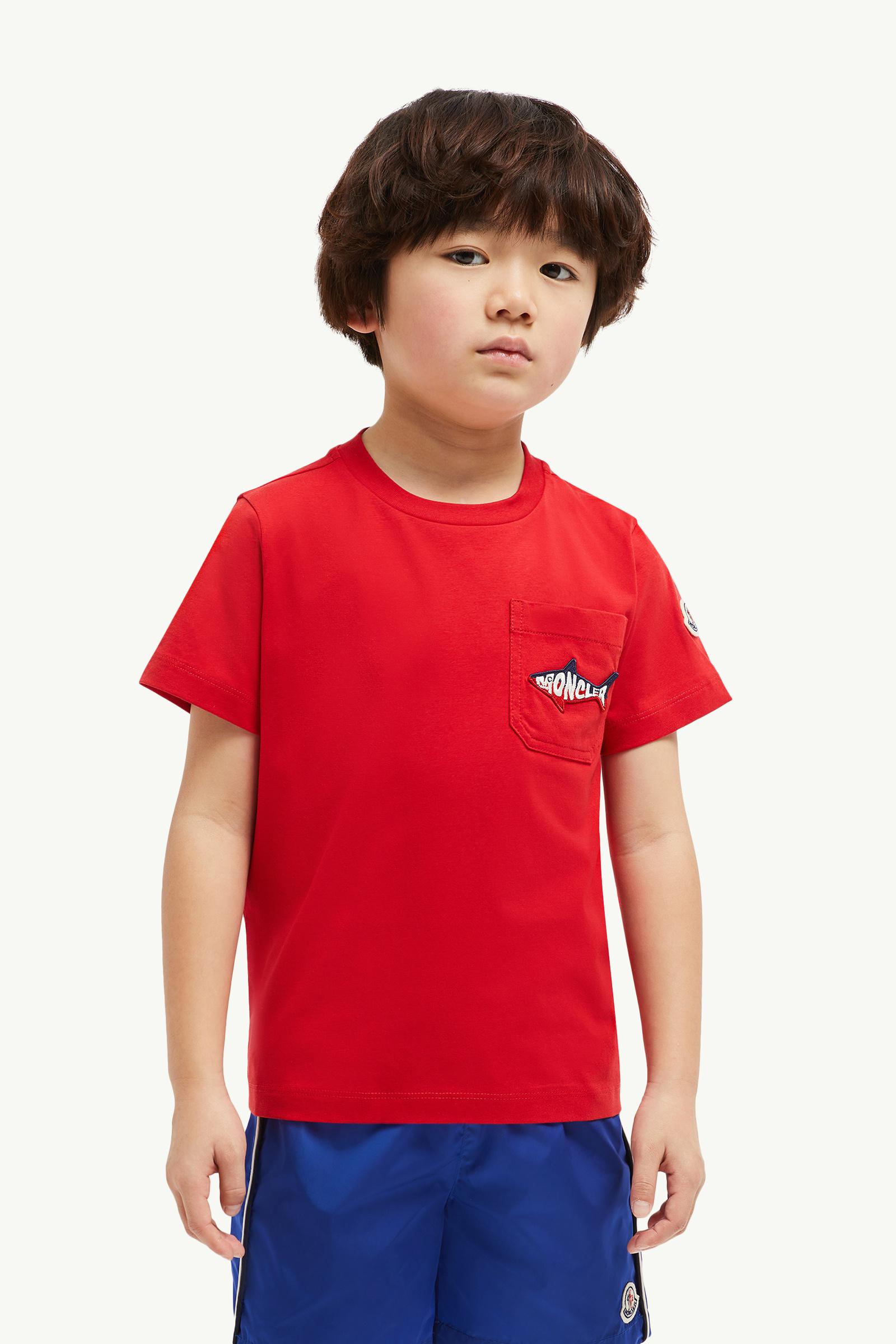 Embroidered Shark Cotton T-Shirt Boy Red Moncler 1