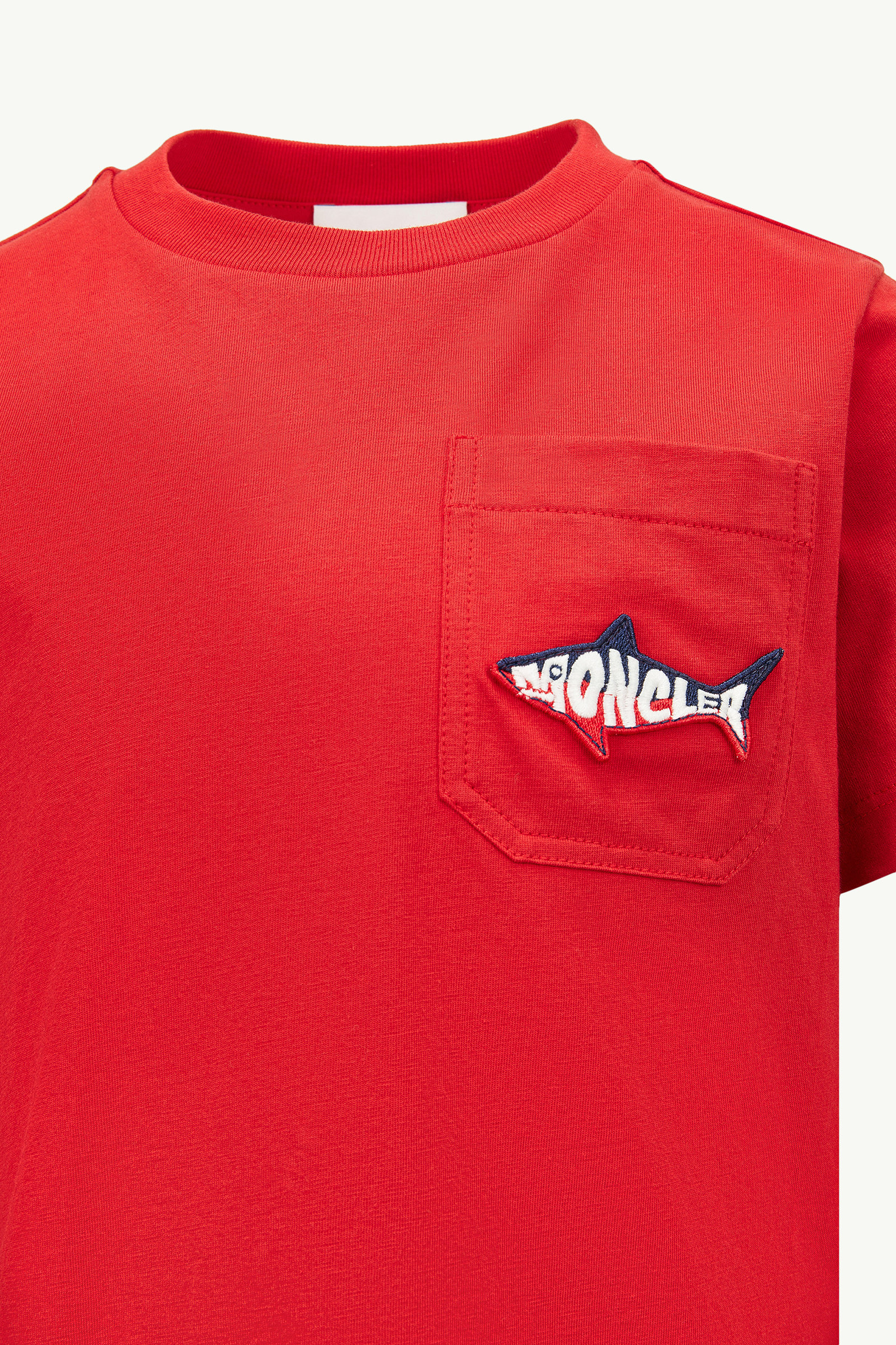 Embroidered Shark Cotton T-Shirt Boy Red Moncler 3