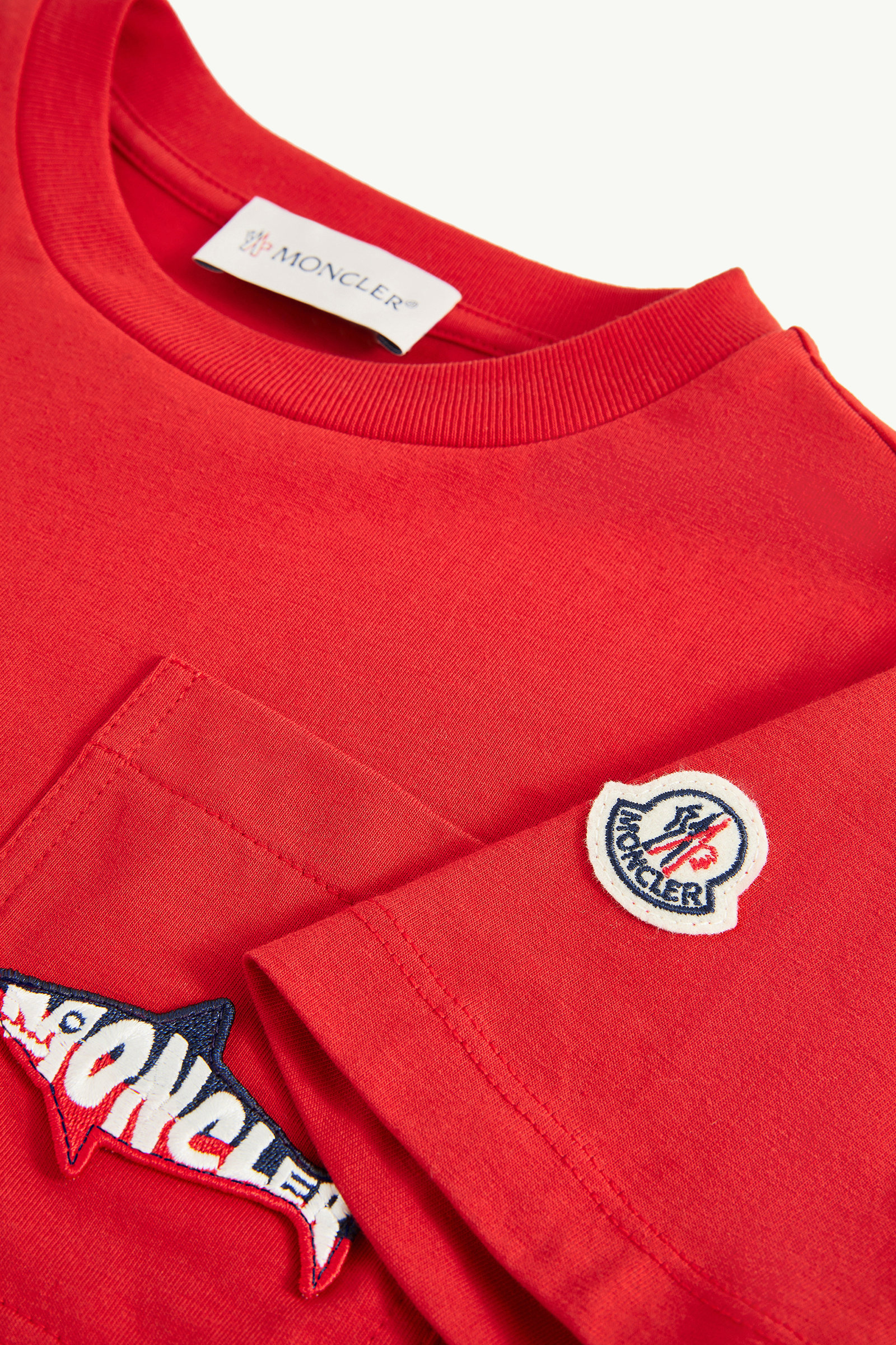 Embroidered Shark Cotton T-Shirt Boy Red Moncler 4