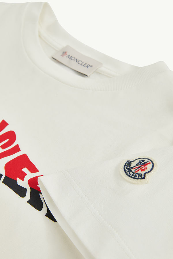 Wave Logo Cotton T-Shirt Boy White Moncler 3
