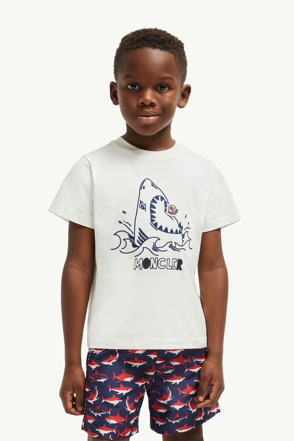 T-shirt in jersey di cotone con motivo squalo ricamato Bambino Bianco Moncler 1