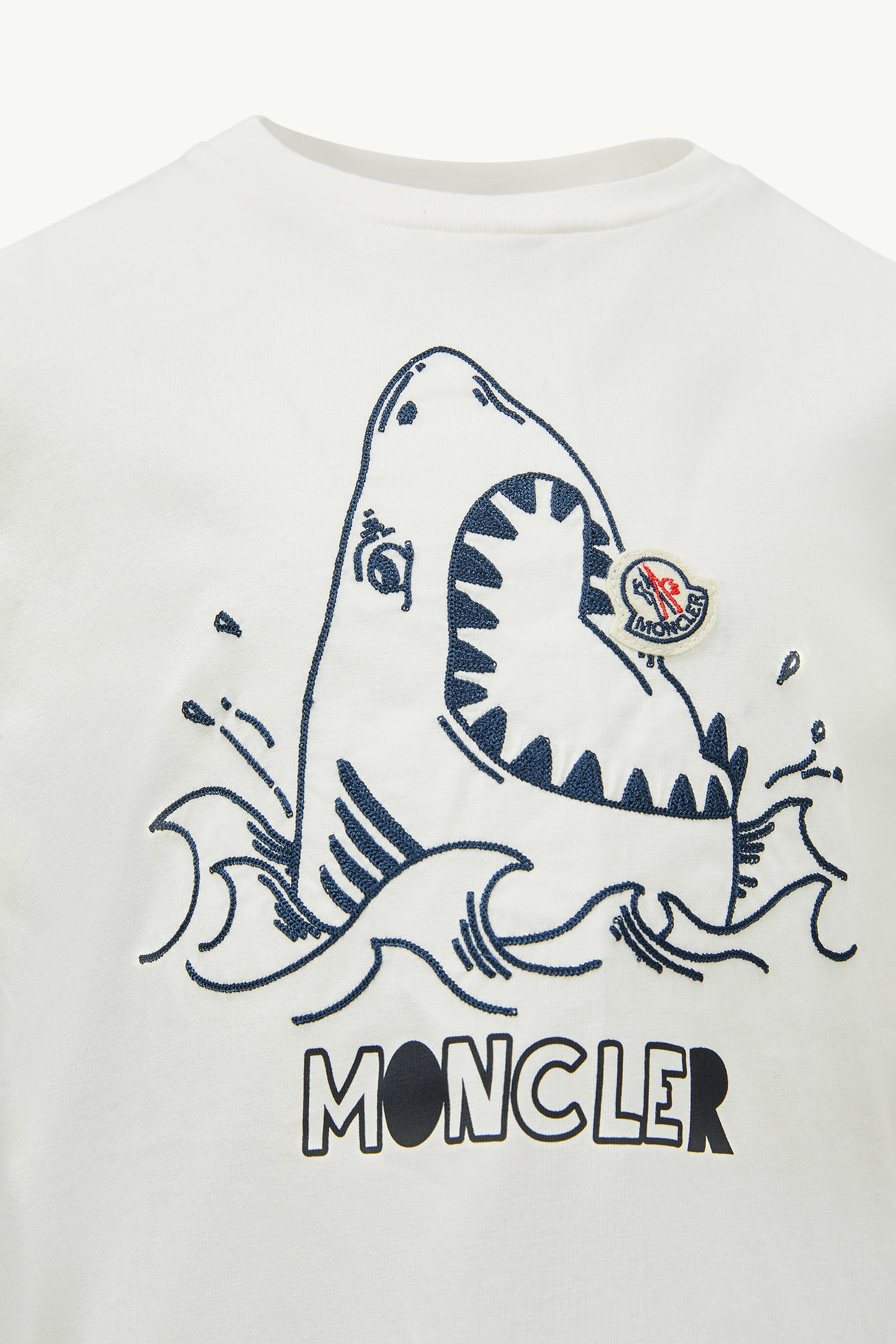 Embroidered Shark Motif Cotton Jersey T-Shirt Boy White Moncler 3