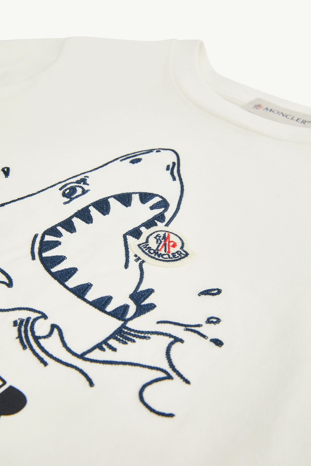Embroidered Shark Motif Cotton Jersey T-Shirt Boy White Moncler 4