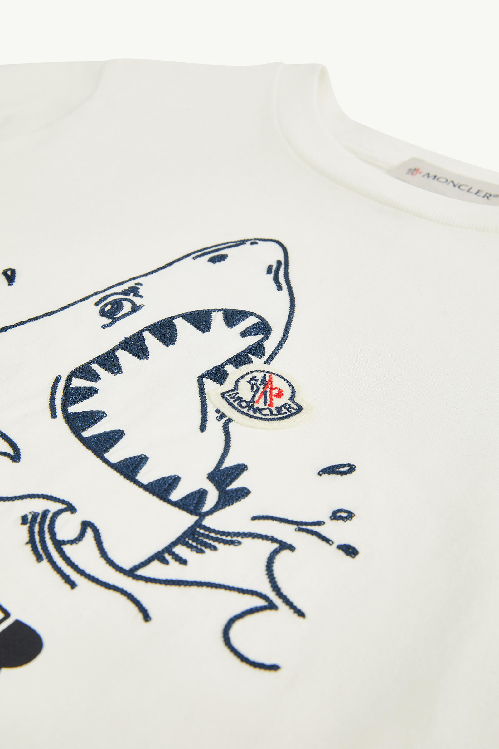 Embroidered Shark Motif Cotton Jersey T-Shirt Boy White Moncler 4