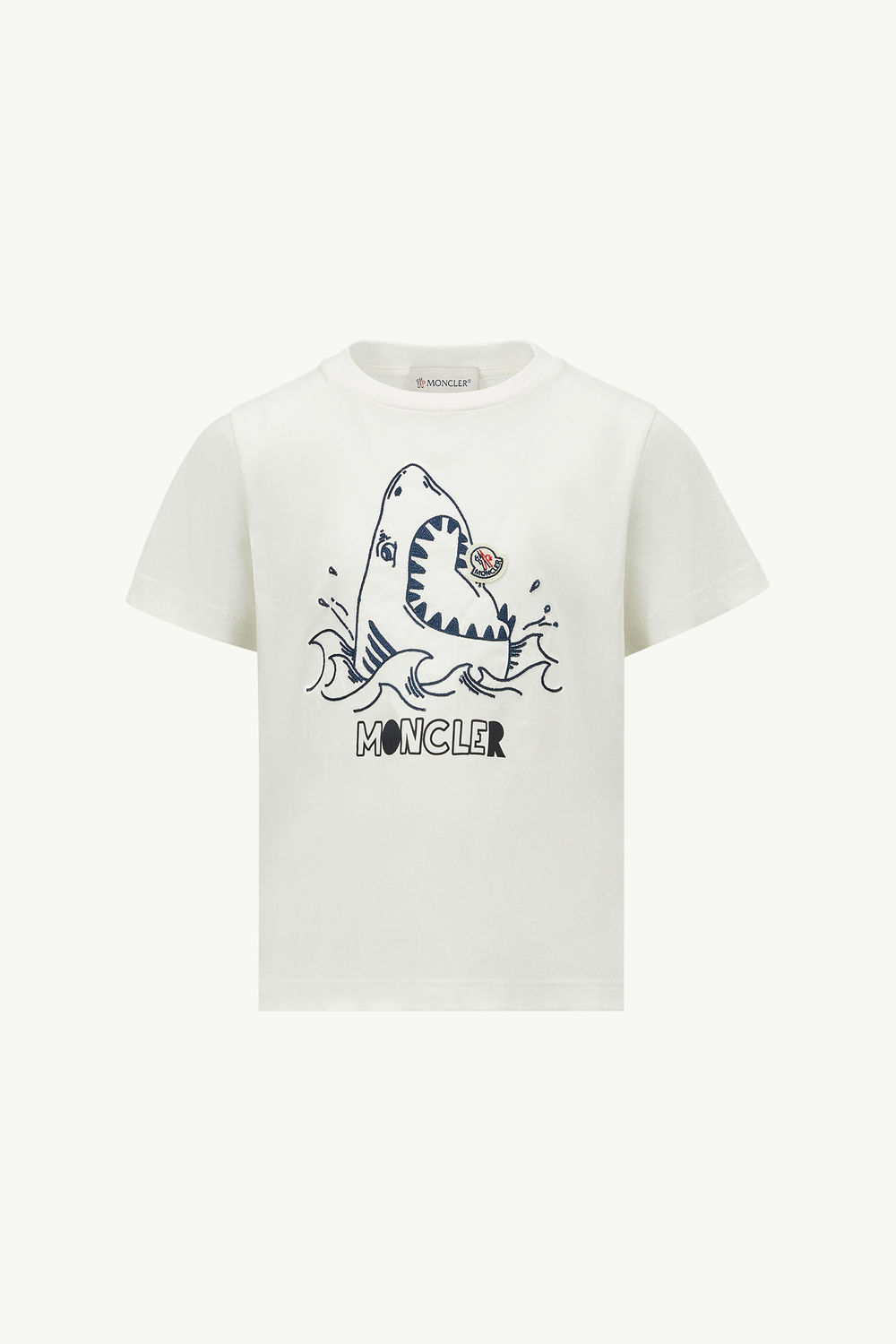 Embroidered Shark Motif Cotton Jersey T-Shirt Boy White Moncler 0
