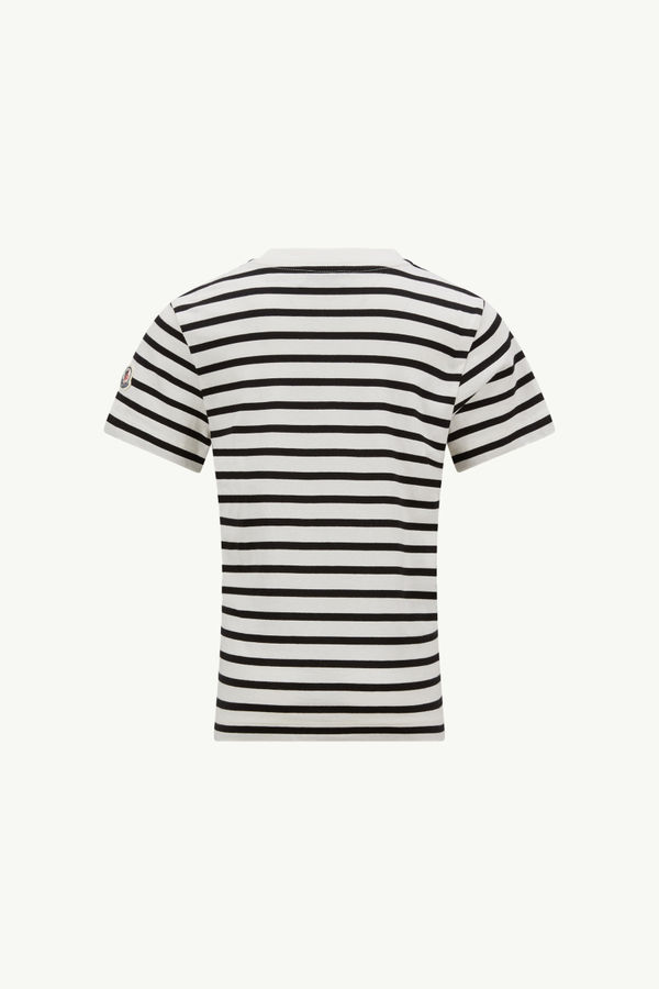 T-shirt en jersey de coton rayé à logo montagne Garçon Noir & Blanc Moncler 1