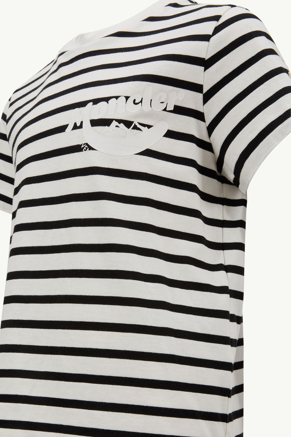 Mountain Logo Striped Cotton Jersey T-Shirt Boy Black & White Moncler 2