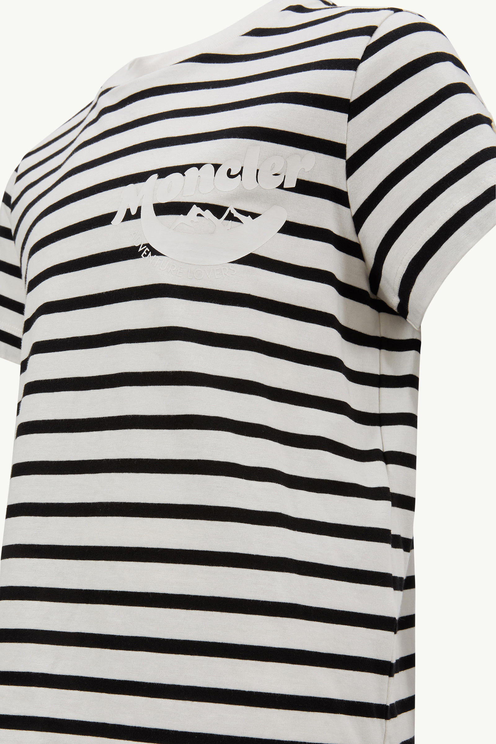 Mountain Logo Striped Cotton Jersey T-Shirt Boy Black & White Moncler 2
